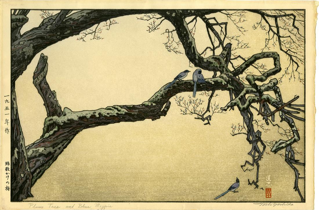Toshi Yoshida: Plum Tree & Blue Magpie 1951 1st Ed (1 of 2)