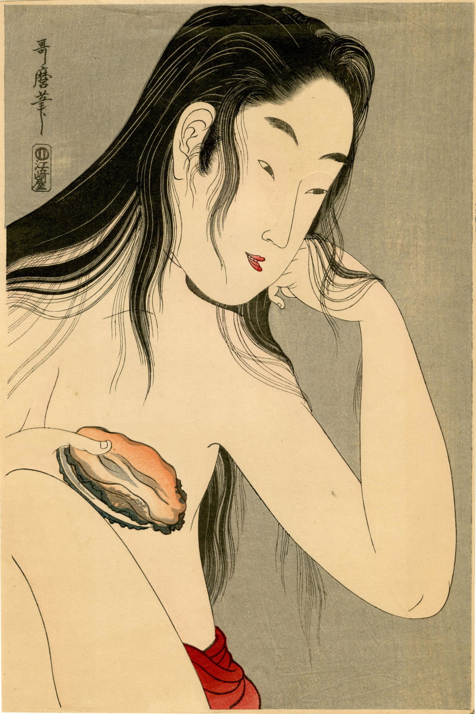 Utamaro Kitagawa: Awabi Diver with Shell Woodblock (1 of 2)