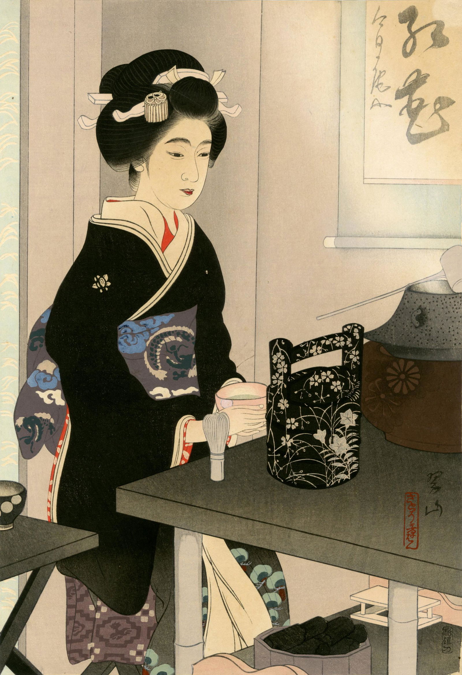 Miki Suizan: Preparing Tea 1924 Woodblock (1 of 2)