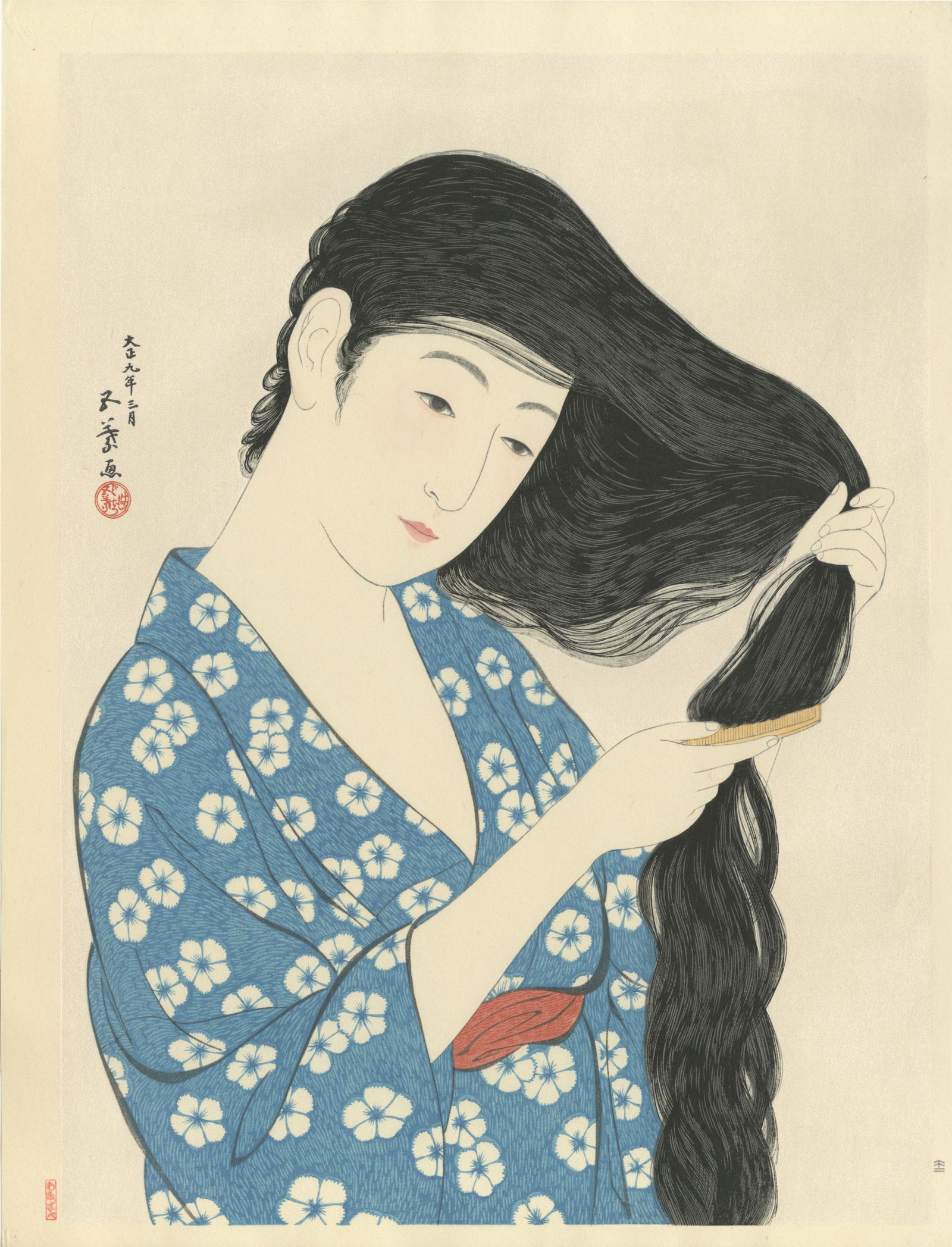 Goyo Hashiguchi: Combing Hair 1920 Woodblock (1 of 2)