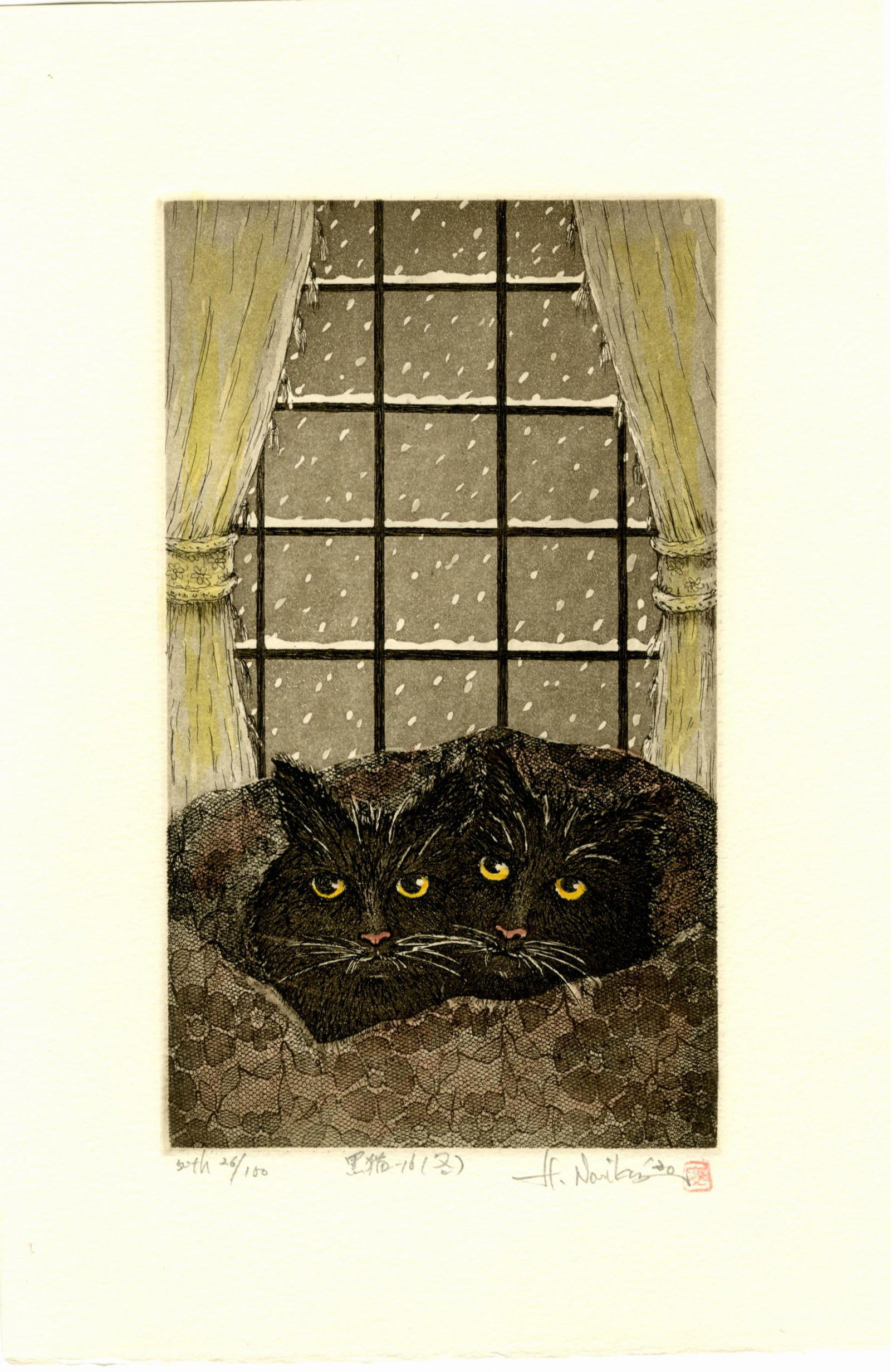 Norikane Hiroto: Two Cats Winter 2020 Mezzotint (1 of 2)