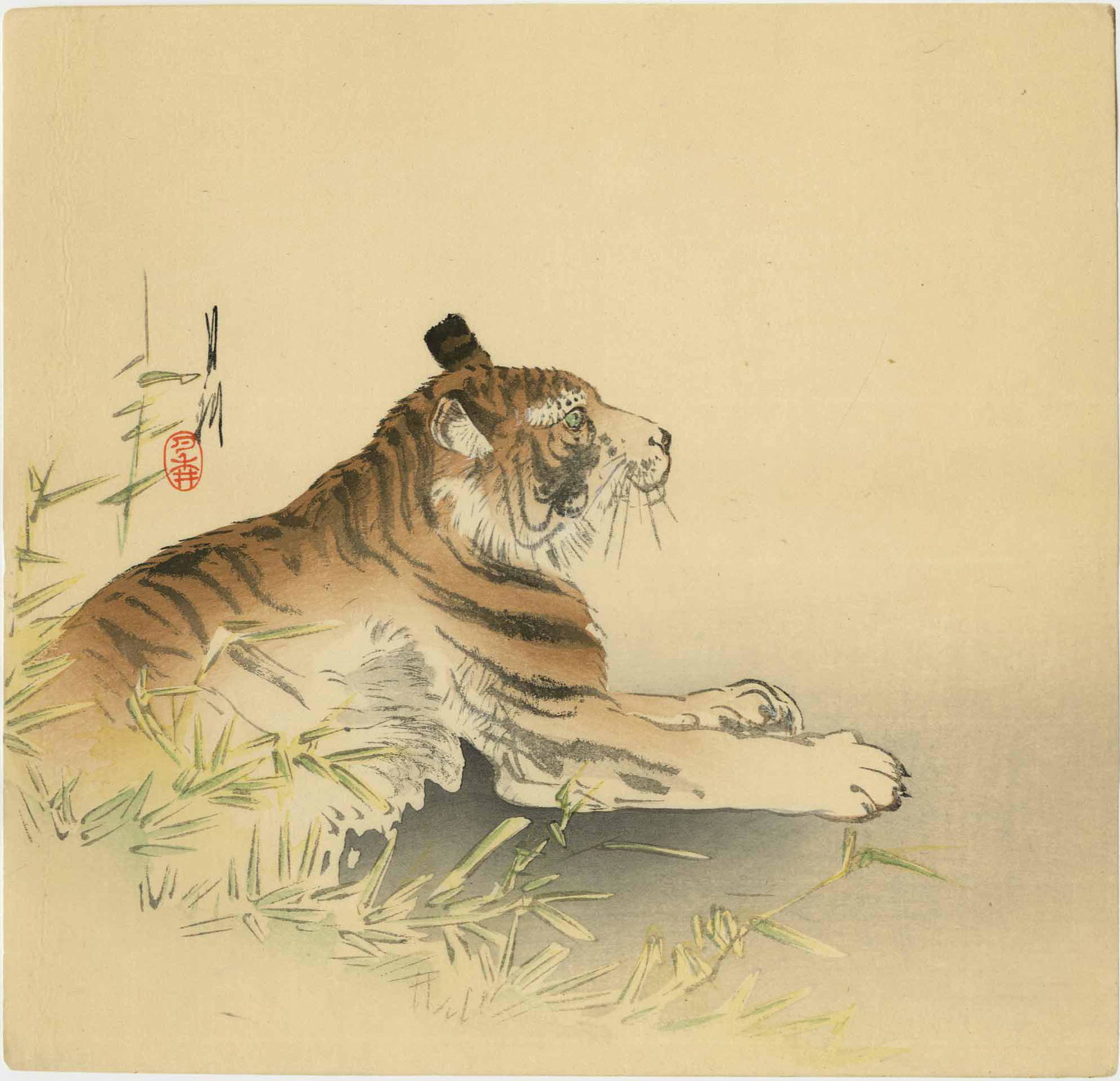 Ogata Gekko - Reclining Tiger c1900-10 woodblock RARE (1 of 2)