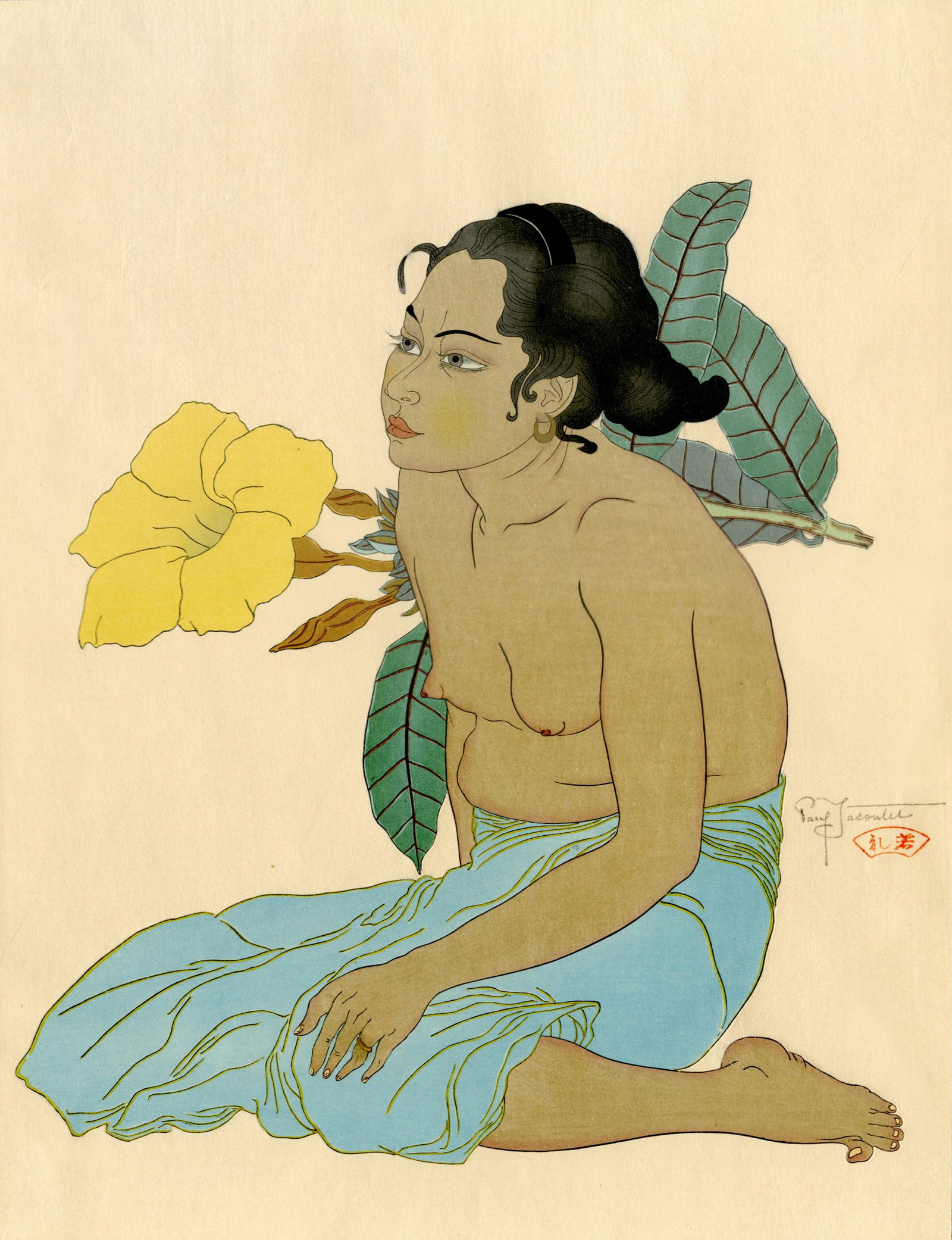 Paul Jacoulet: Young Girl Saipan 1934 Woodblock (1 of 4)