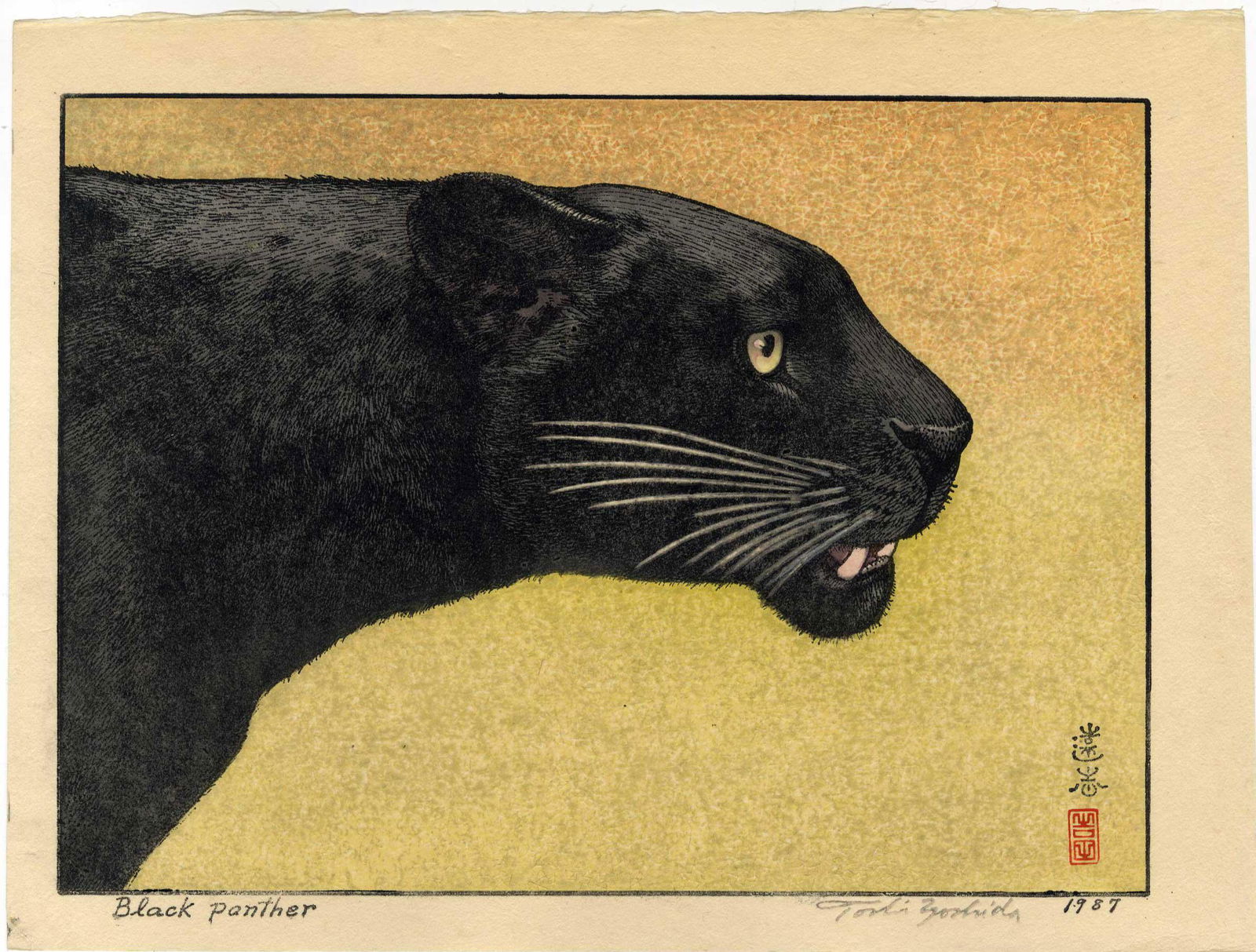 Toshi Yoshida: Black Panther 1987 Woodblock (1 of 2)