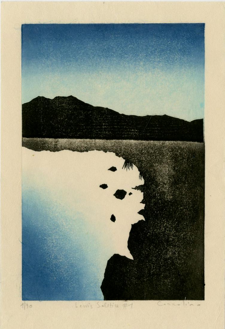 Mara Cozzolino: Lewis Soltice #7 1st Ed Woodblock NR: Japanese Style Woodblock Print, 2019, self published by Mara Cozzolino, signed, titled and numbered 7/30. SIZE IN INCHES: 12.5 X 9.5 inches COMMENTS: This print was made in Lewis, Outer Hebrides, Scot