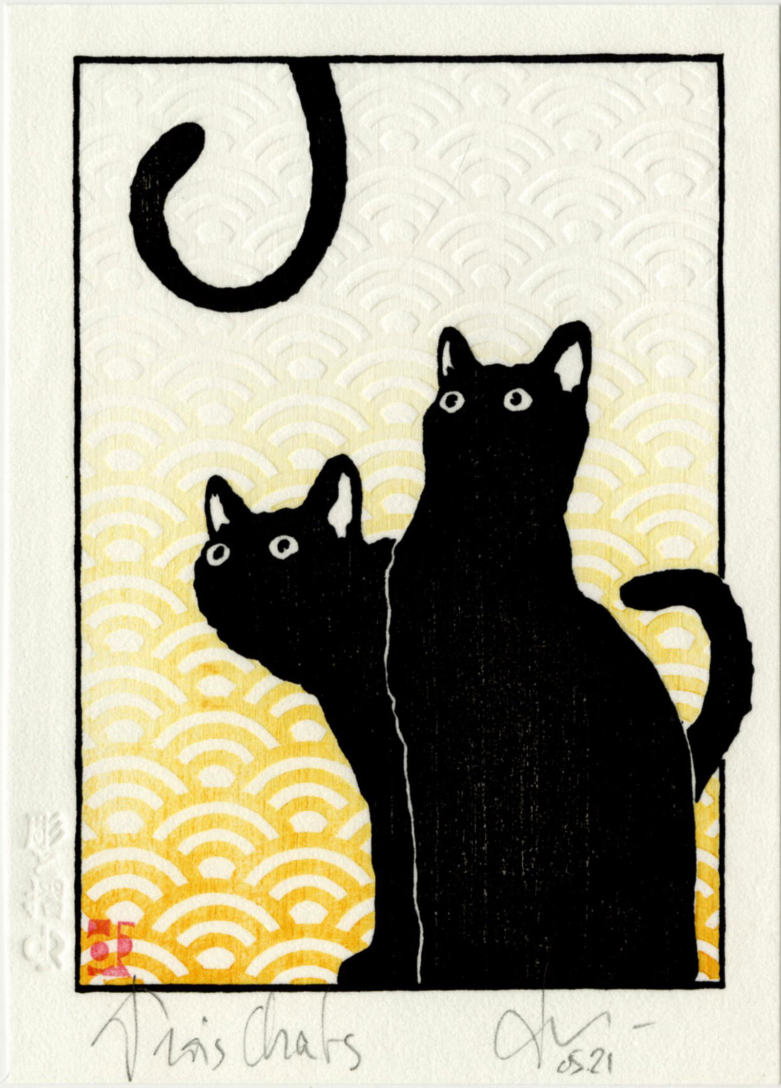 Not Read: Three Cats Woodblock (1 of 2)