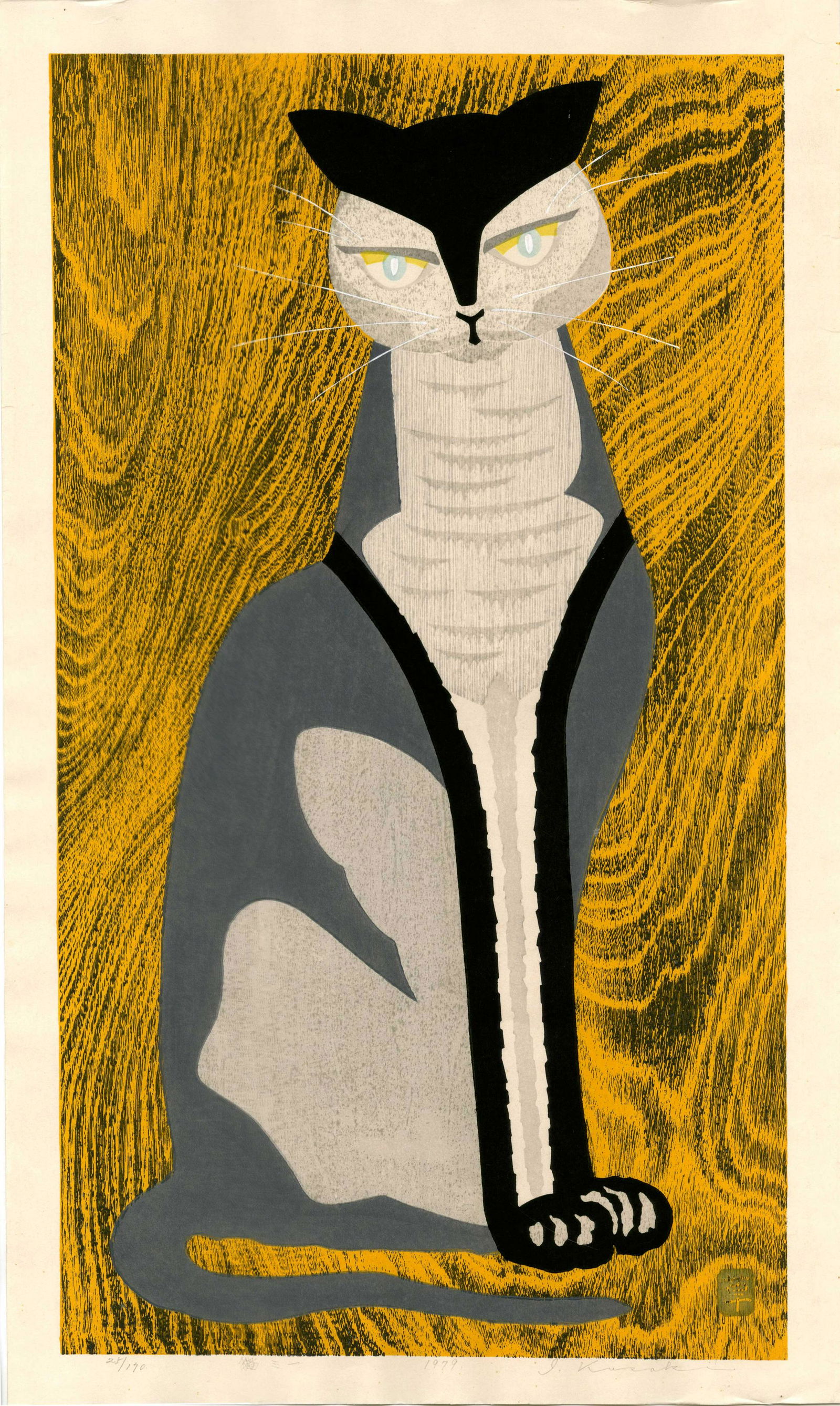 Ippei Kusaki: Mee the Cat 1979 Limited Ed Woodblock (1 of 2)
