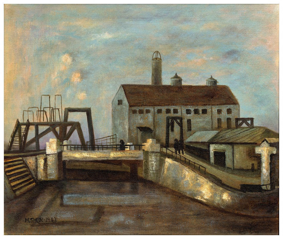 20th Century Modernist Oil Painting Cityscape Factory (1 of 2)