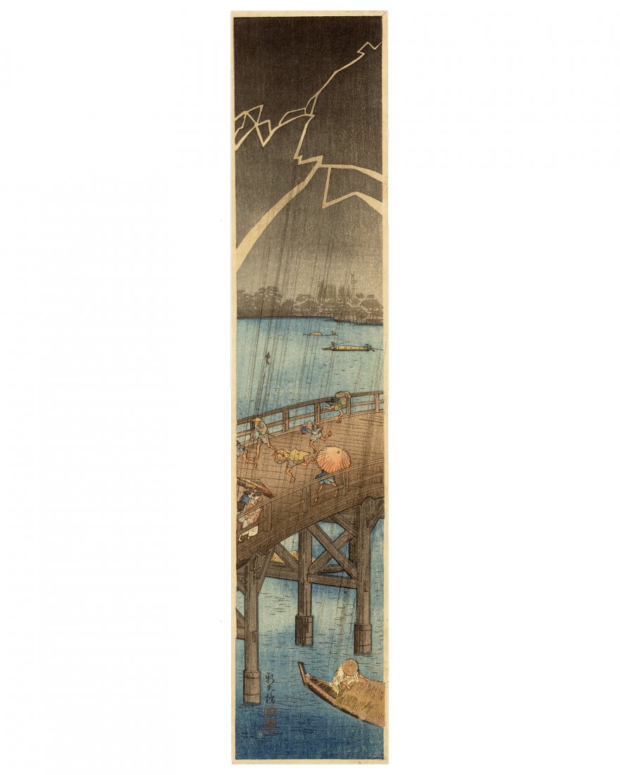 Takahashi Shotei: Lightning and Bridge 1st Ed Woodblock (1 of 2)