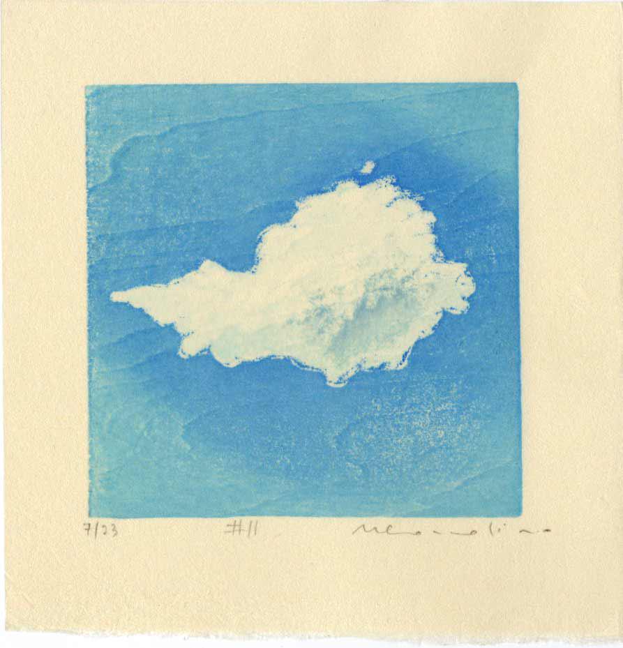 Mara Cozzolino: Cloud # 11 1st Ed. Woodblock: Japanese-style Woodblock Print, 2020, pencil signed, titled and numbered 7/23 in the bottom margin. SIZE IN INCHES: 6 x 6 inches WHAT IS A REDUCTION WOODBLOCK PRINT? Reduction woodblock printing is a