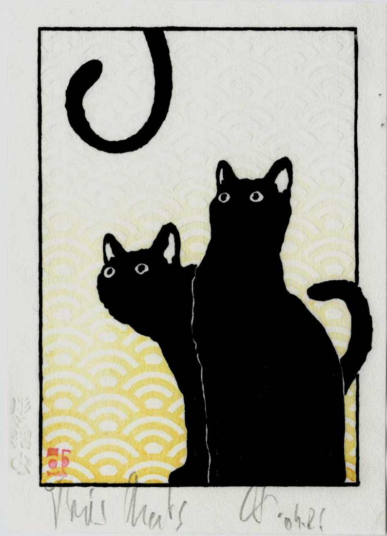 Not Read: Three Cats Woodblock (1 of 2)