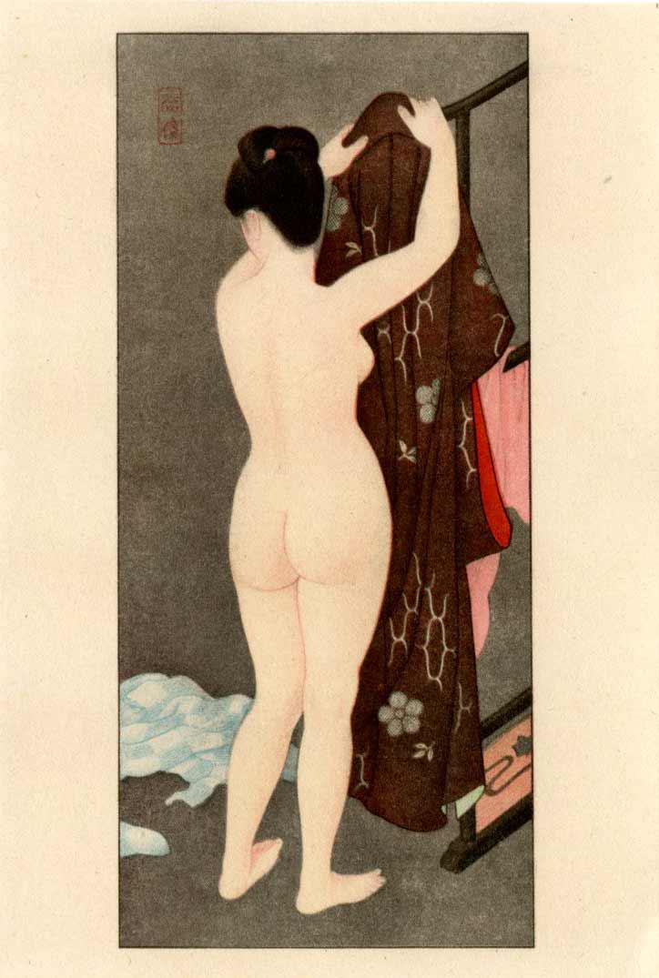 Ito Shinsui: Hanging Her Kimono Shunga (1 of 2)