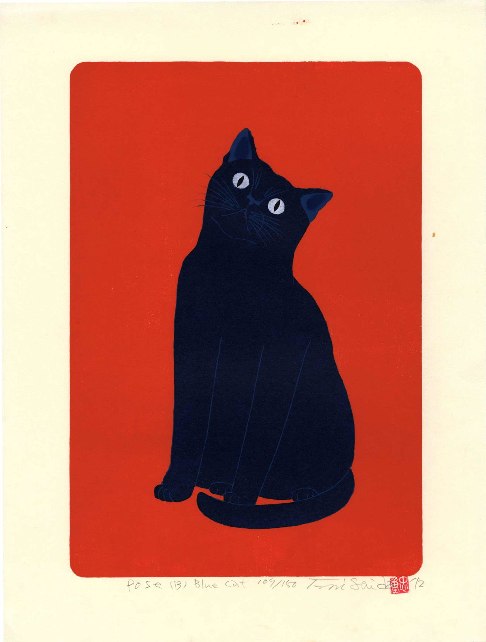 Tadashige Nishida: Pose Blue Cat 2012 Woodblock (1 of 2)