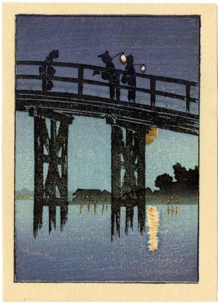 Shotei Takahashi: Moon & Ohashi Bridge 1932 Woodblock (1 of 2)