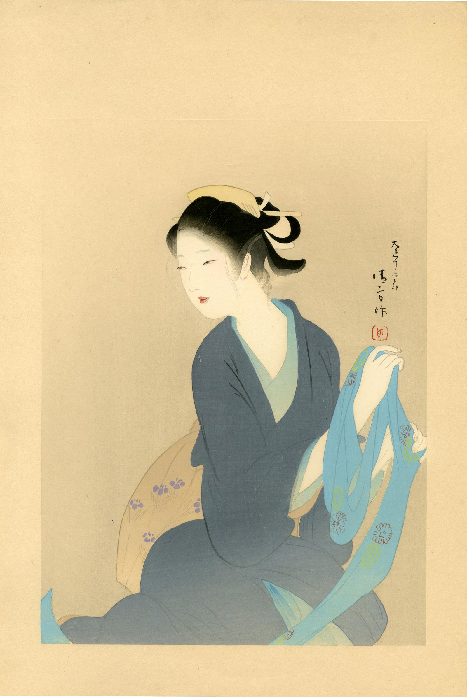 Kiyokata Kaburagi: Heroine Osai 1st Ed. Woodblock NR (1 of 2)