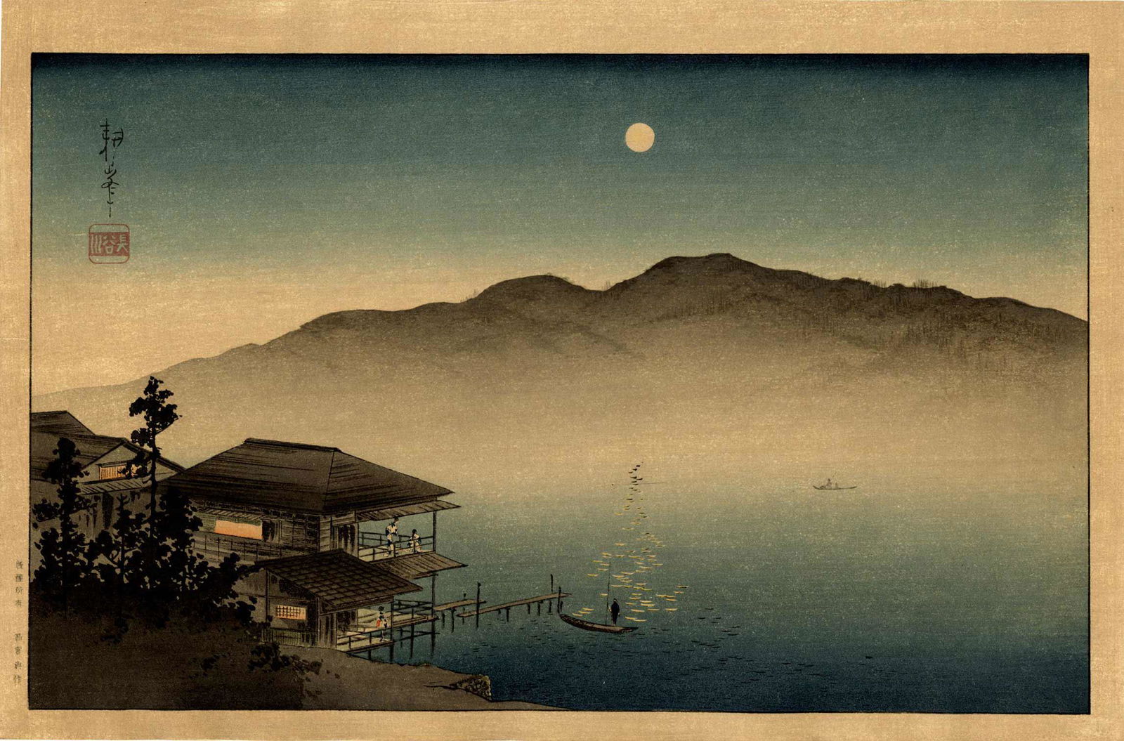 Shoda Koho: Inn on Lake Biwa 1910s Woodblock (1 of 2)