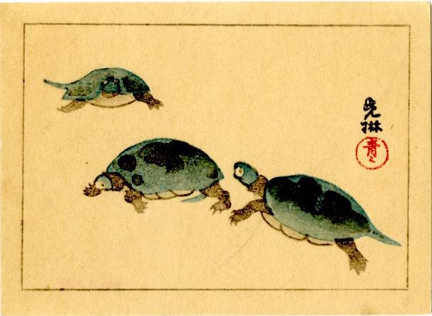 Korin Ogata: Three Turtles (Tortoise) Woodblock (1 of 2)