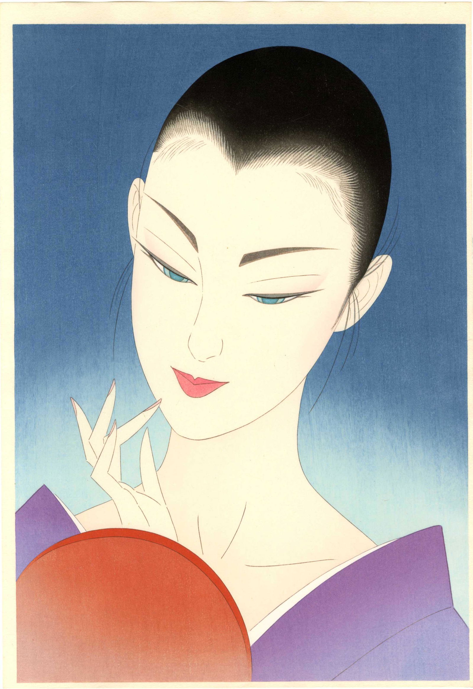 Ichiro Tsuruta - Hand Mirror (Takagami) 1998 woodblock NR (1 of 2)