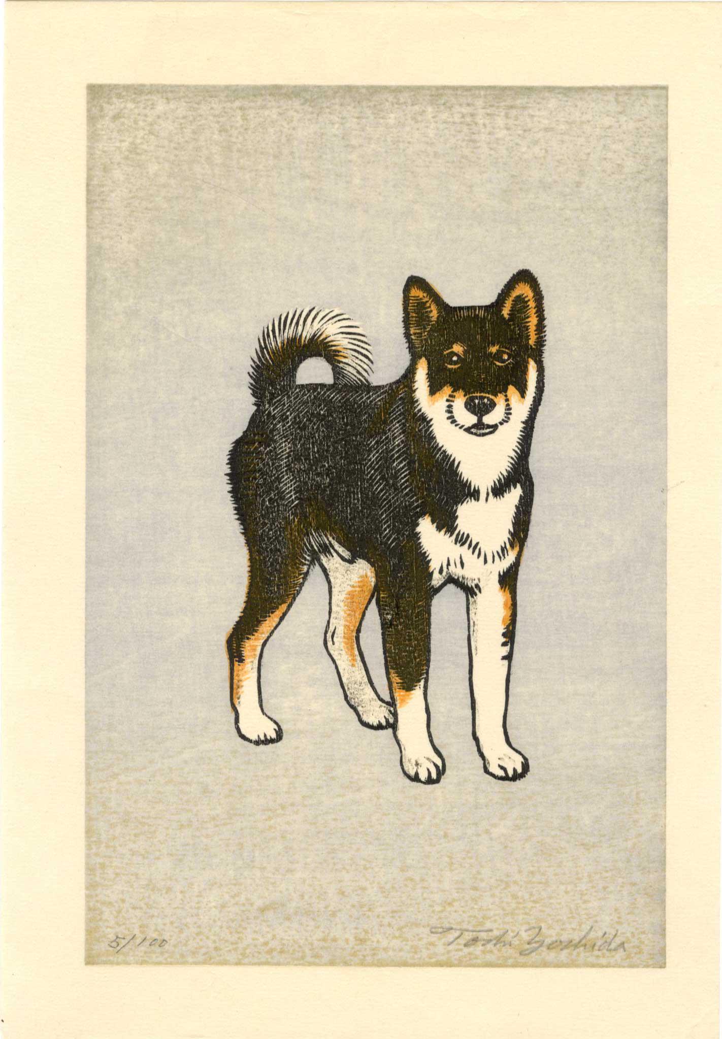 Toshi Yoshida - Monjiro Shiba Dog #5/100 1981 NR: Japanese Woodblock Print, 1981, Yoshida Family Studio, pencil-signed by artist. Limited Edition #5/100, SIZE IN INCHES: 7 x 10.25 COMMENTS: Nice "bokashi" shading, nicely detailed. Pencil-signed by ar