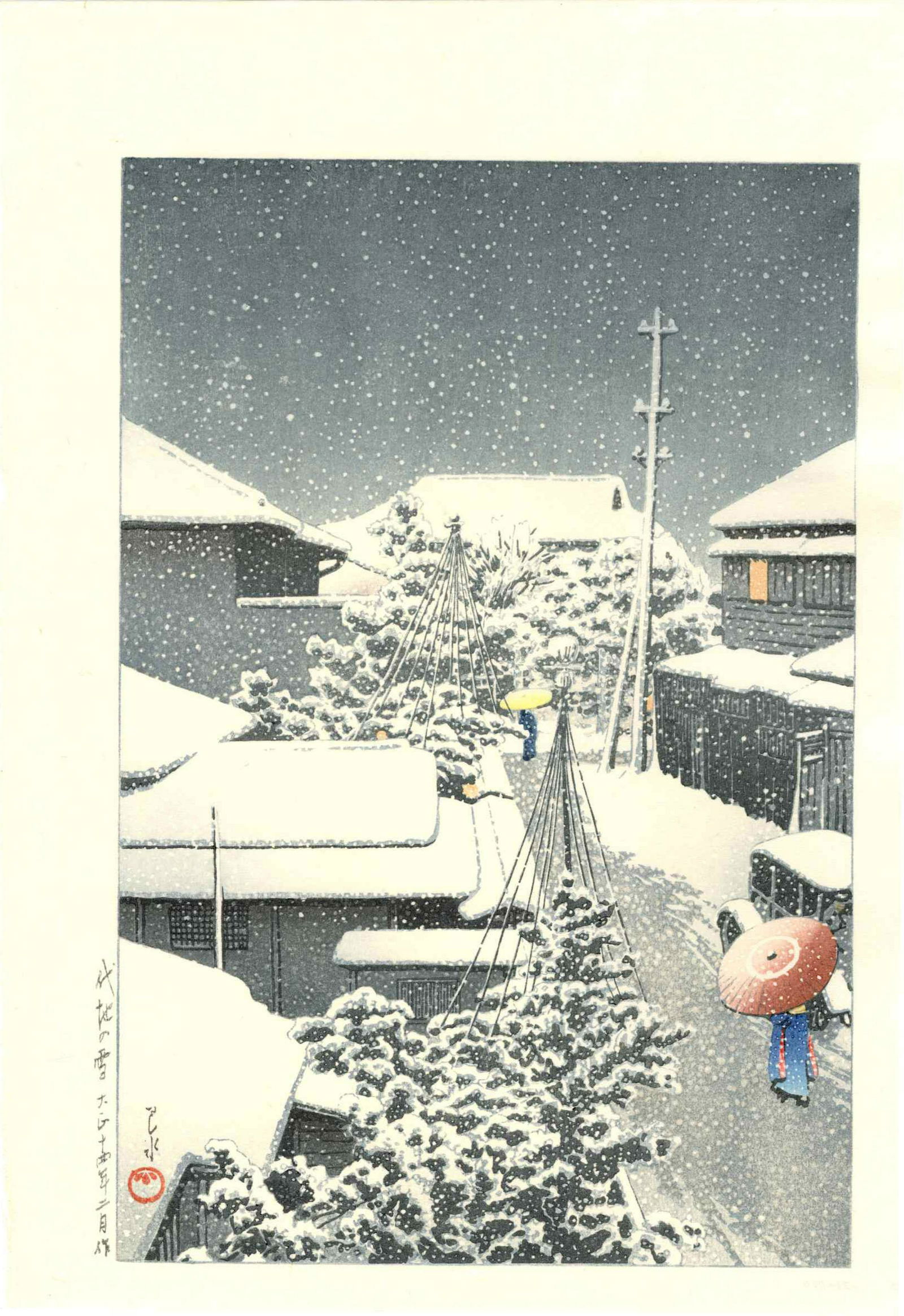 Hasui Kawase - Snow at Daichi 1925 woodblock NR (1 of 2)