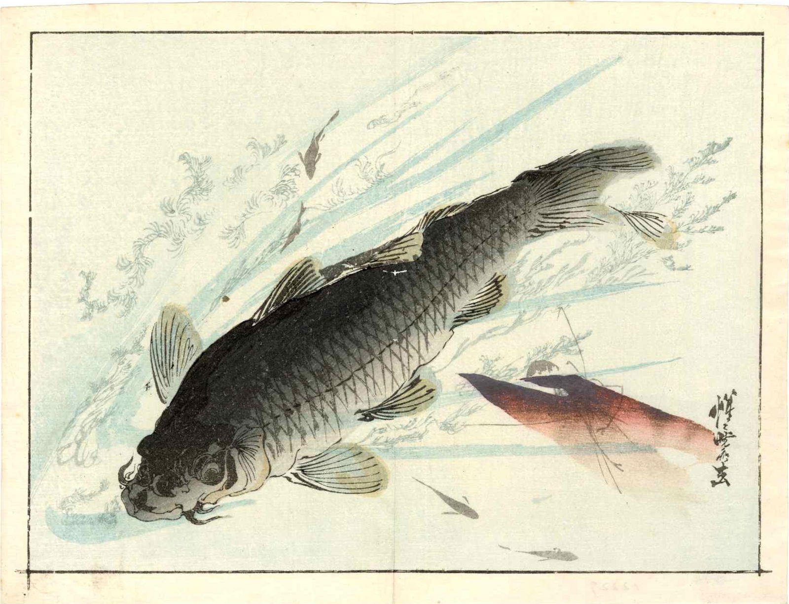 Unknown - Carp Swimming c1910/20s woodblock NR (1 of 2)