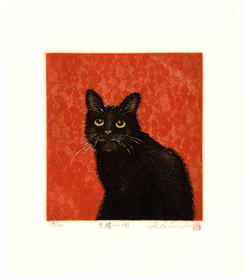 Norikane Hiroto: Black Cat 11B 2011 1st Ed. Mezzotint: Japanese Mezzotint Print, 2021, first edition, pencil signed, titled, dated and numbered 23/100 in lower margin. SIZE IN INCHES: oban, 14 x 11.5 inches COMMENTS: Mezzotint is among the most physically