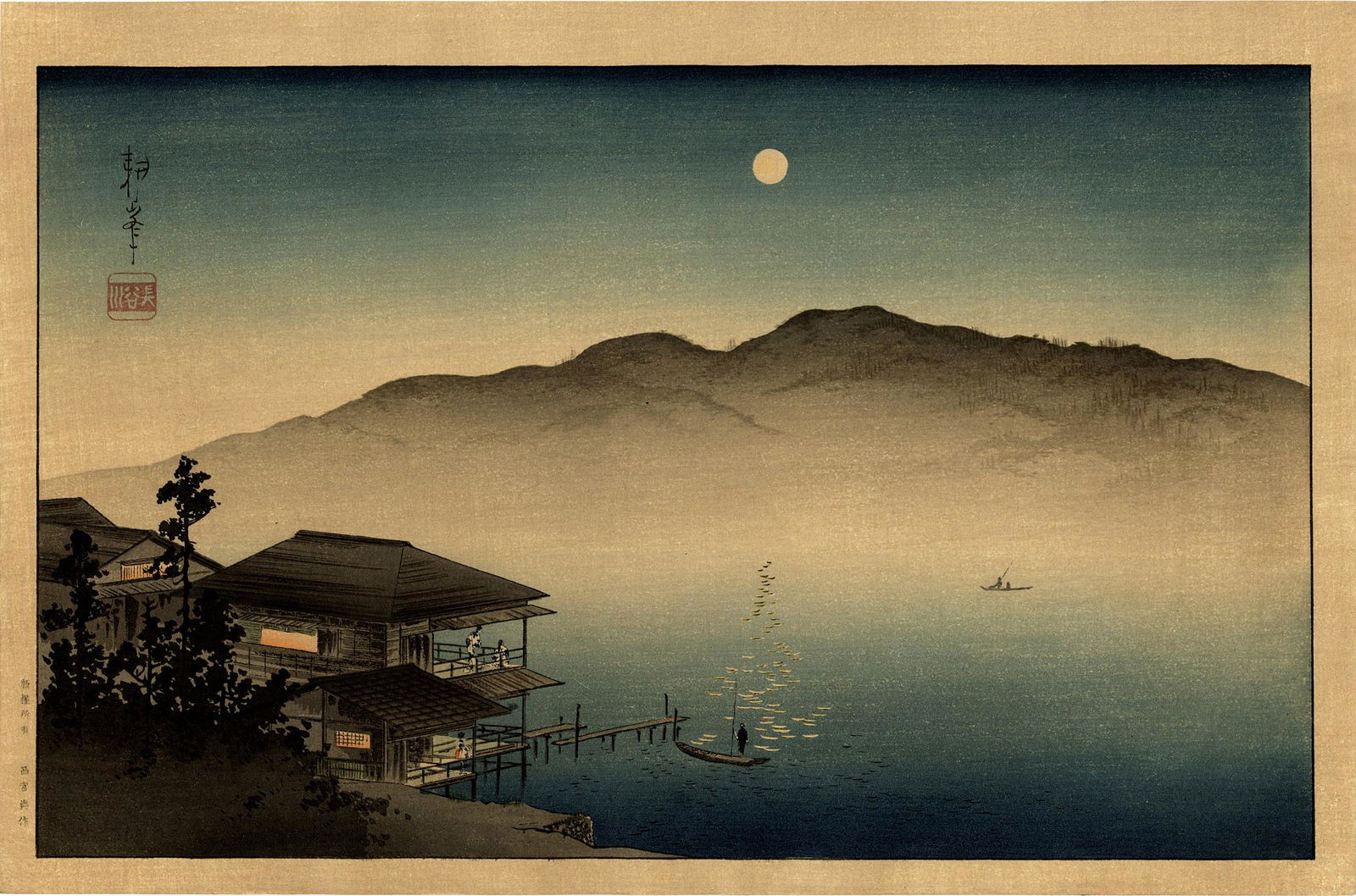 Shoda Koho: Inn on Lake Biwa 1910s Woodblock (1 of 2)