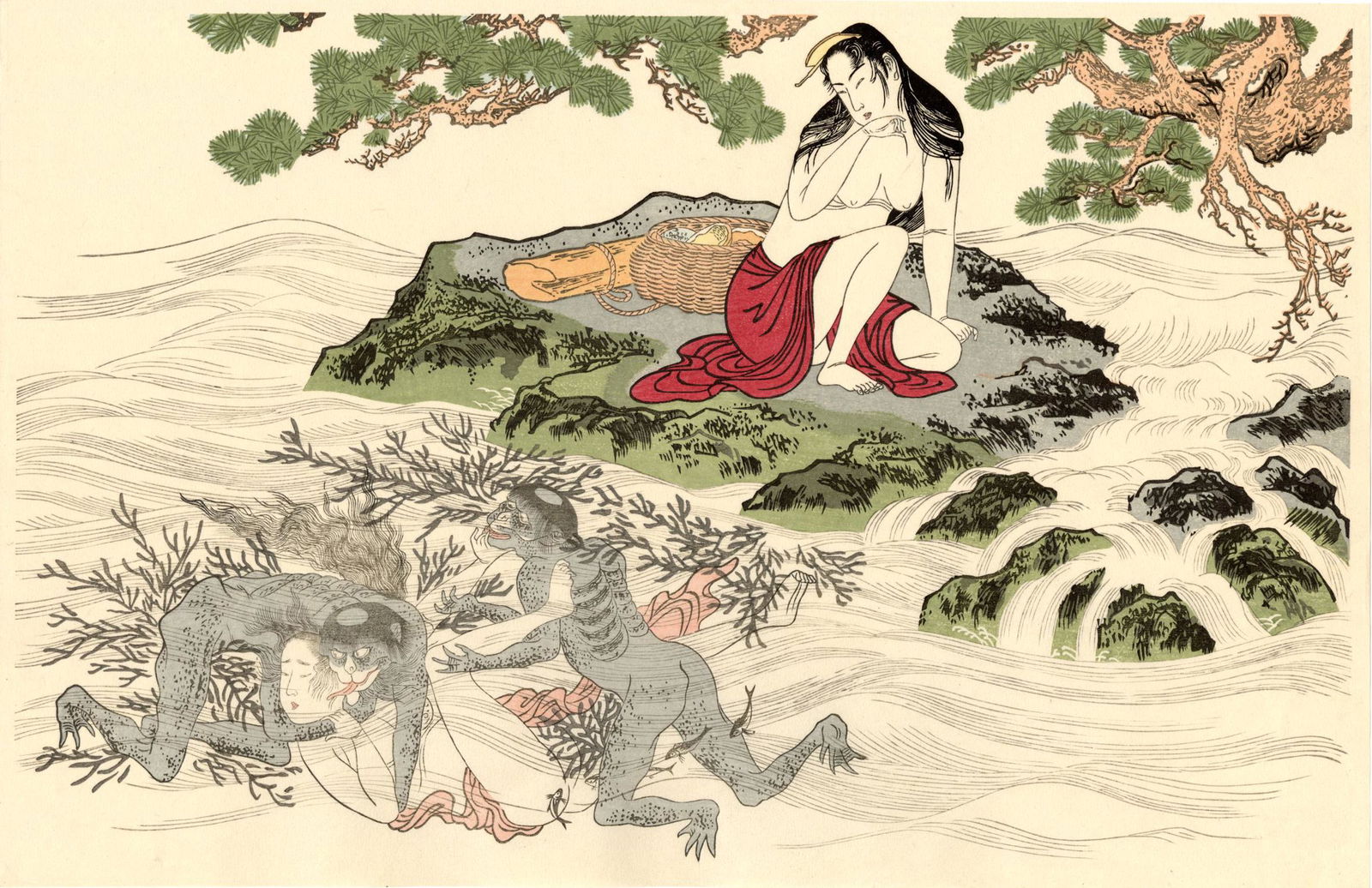 Utamaro Kitagawa: Rape of Awabi Diver Woodblock NR (1 of 2)