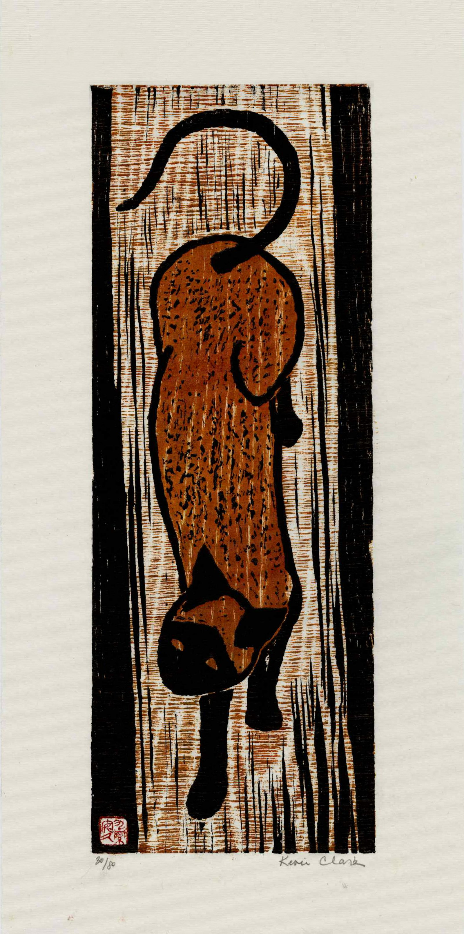 Kevin Clark - Neko Cat (Brown) #30/80 2013 woodblock NR (1 of 2)