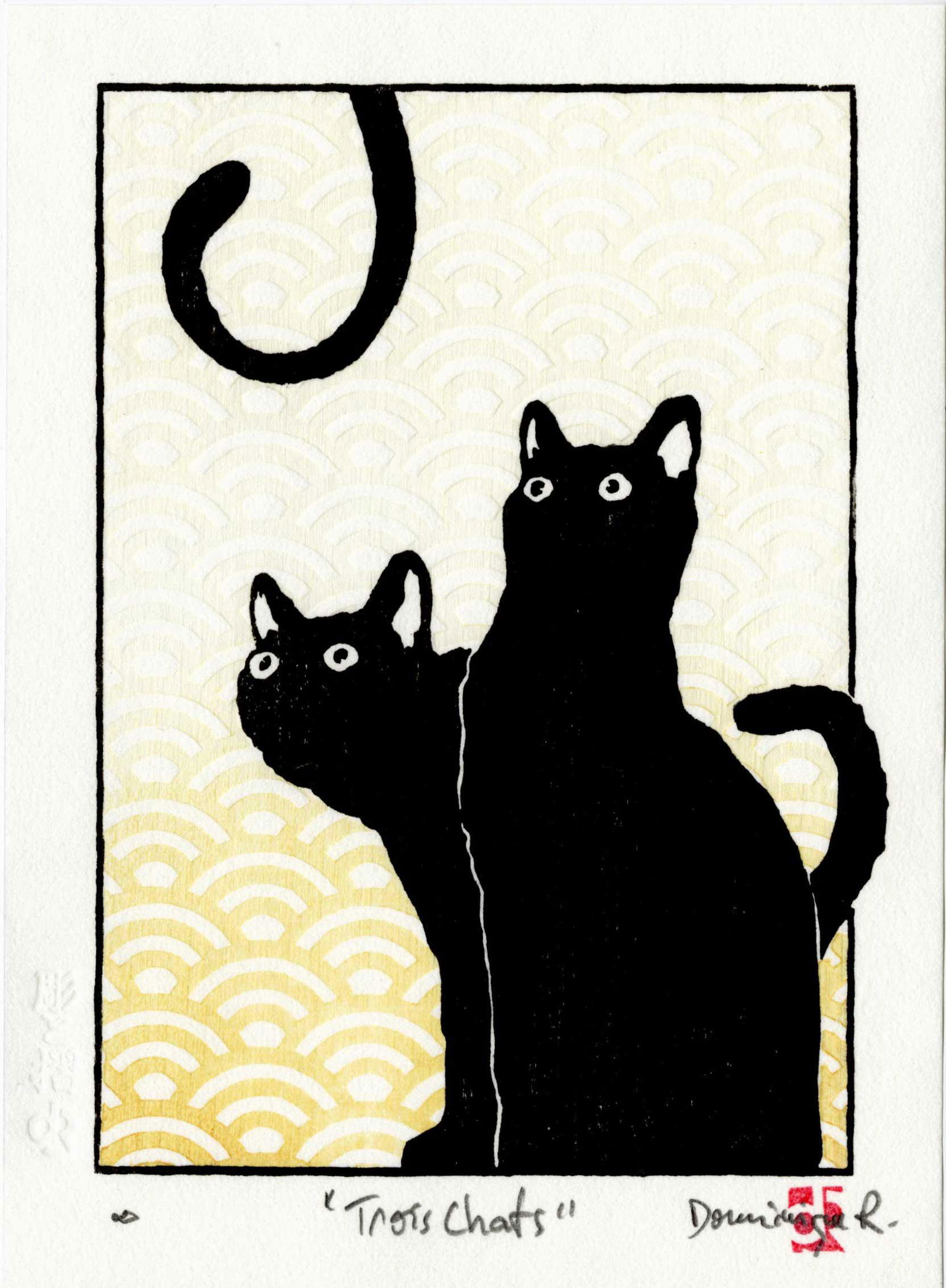 Dominique R.: Three Cats Woodblock (1 of 2)