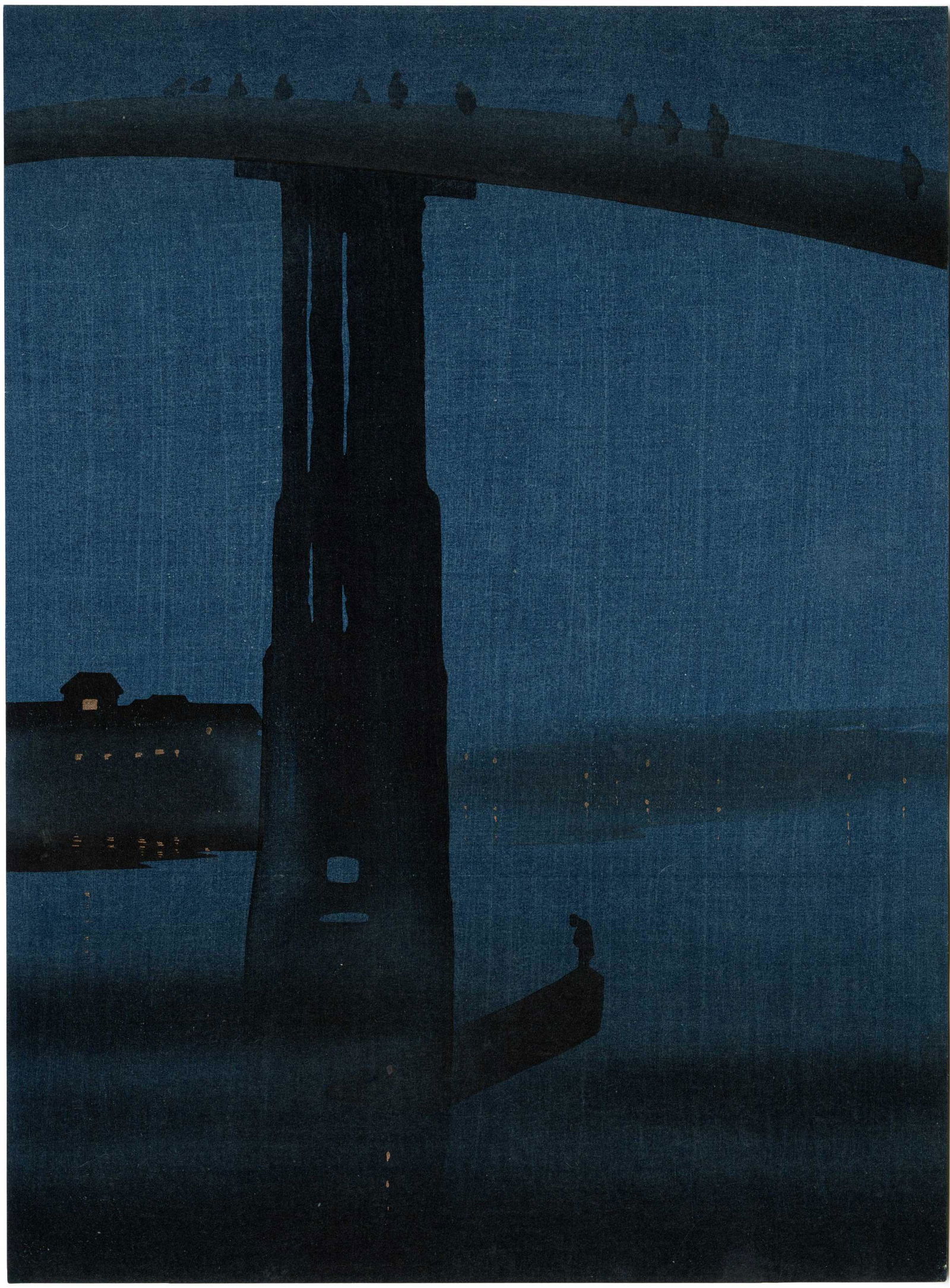 Eijiro Kobayashi: High Bridge by Night 1930s Woodblock (1 of 2)