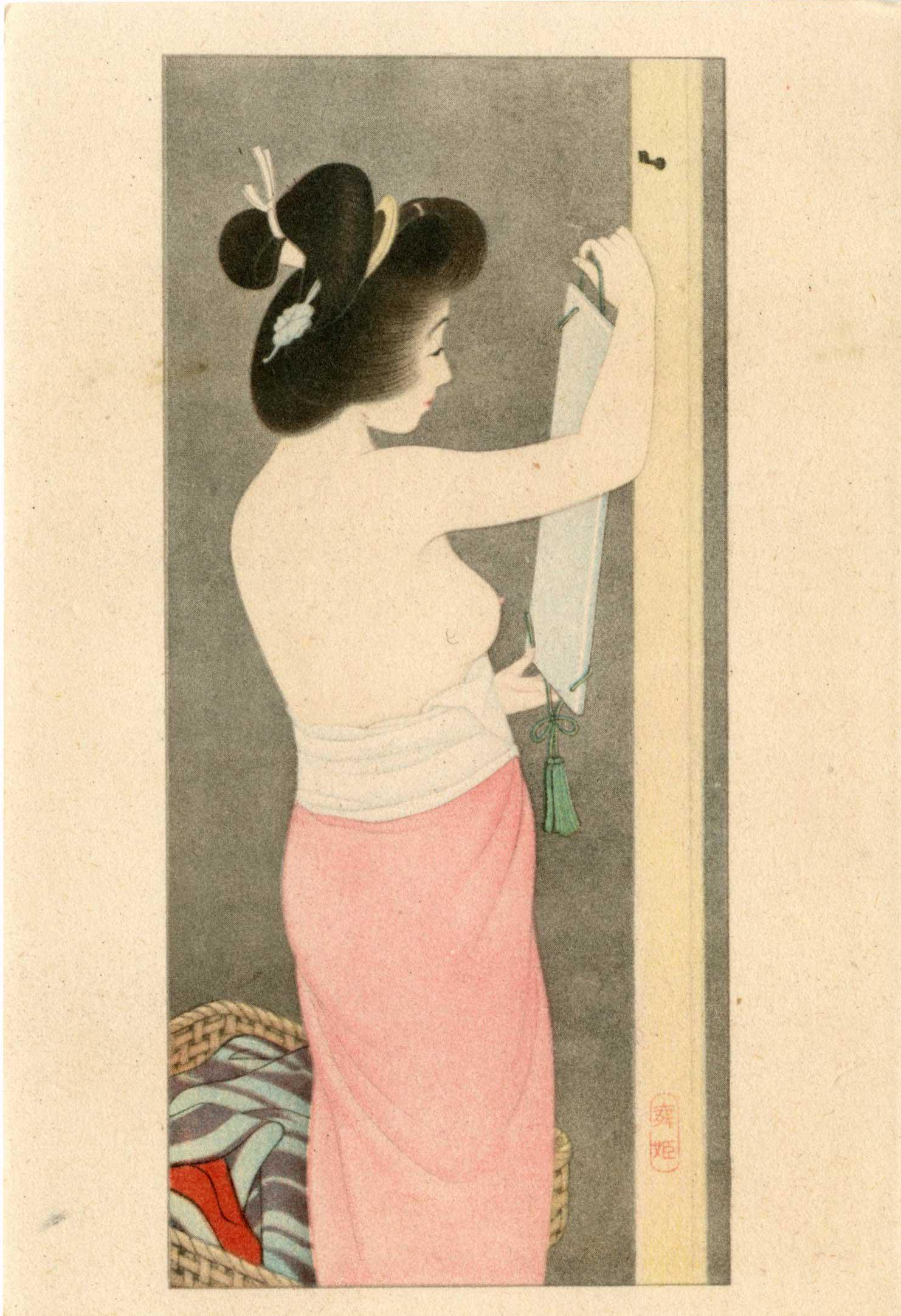 Shinsui Ito: Hanging a Scroll Shunga (1 of 2)