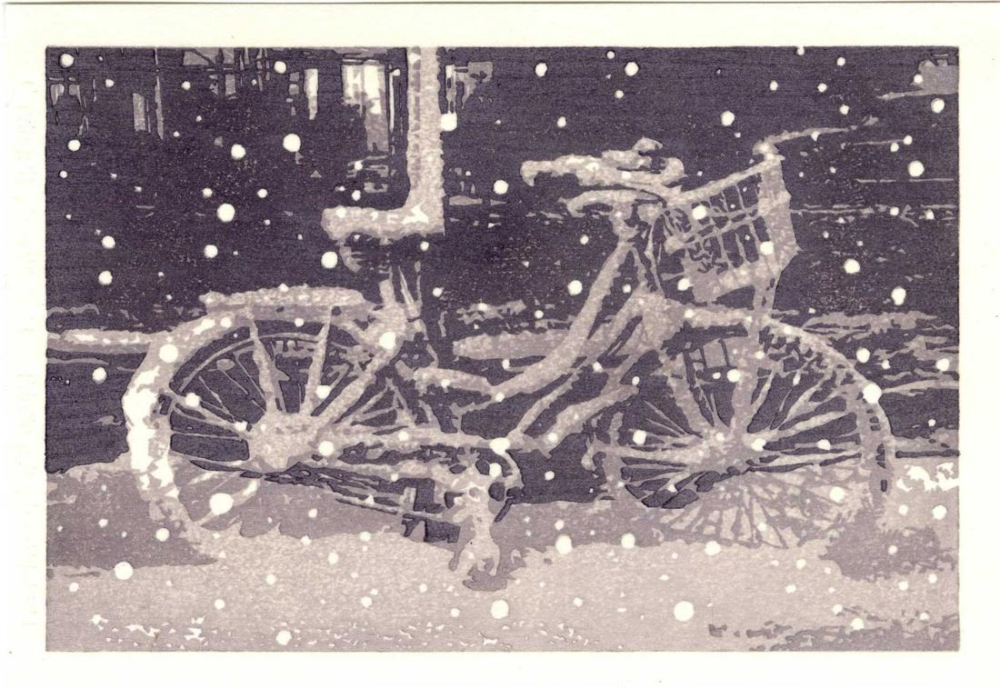 Stephen Winiecki: Snow Bike 2019 Woodblock (1 of 2)
