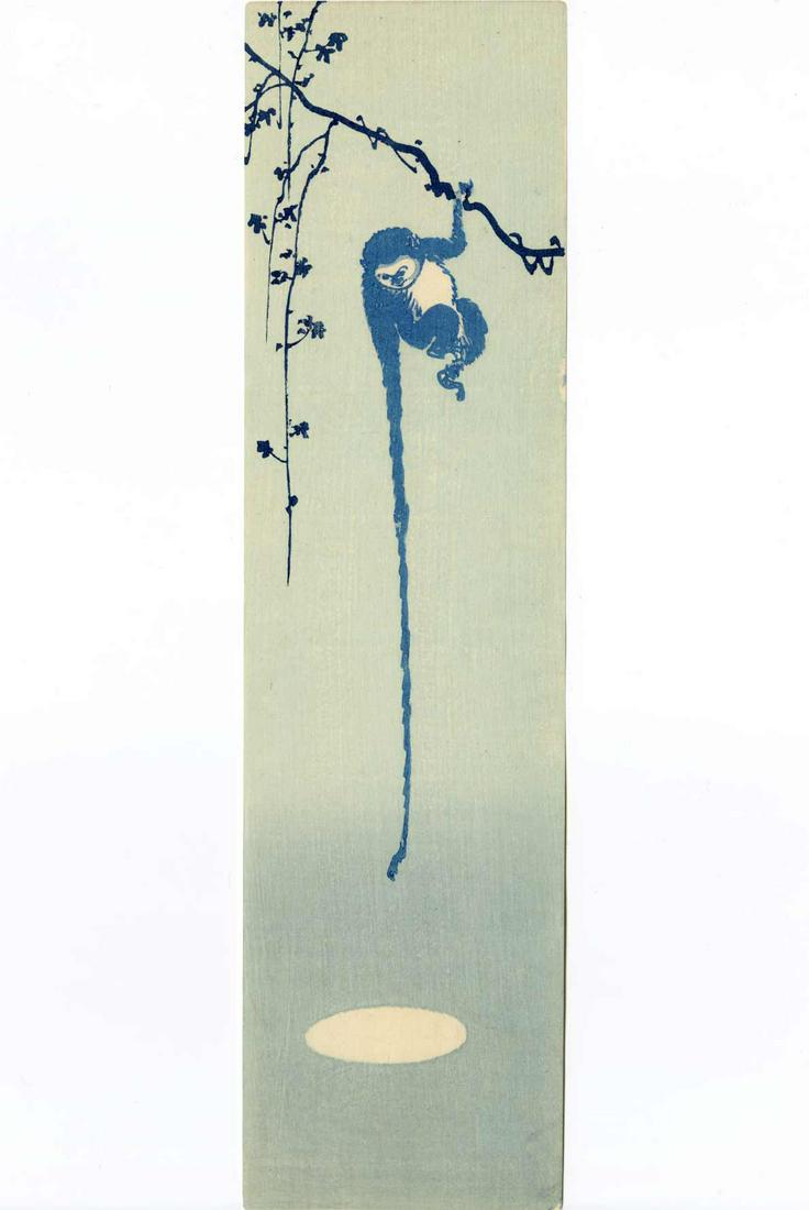Unsigned - Monkey Reaching for Moon Woodblock 1910 RARE (1 of 2)