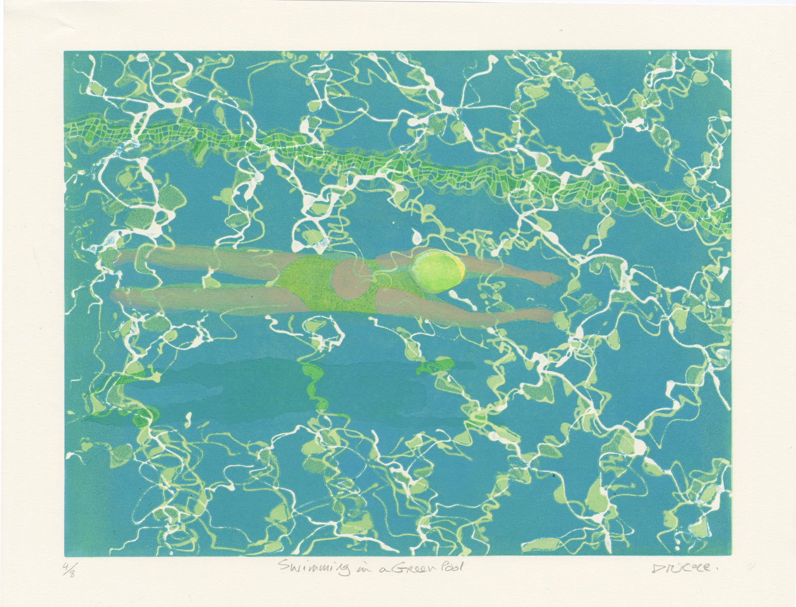 Drusilla Cole: Swimming in a Green Pool 2021 1st Ed. Woodblock (1 of 1)