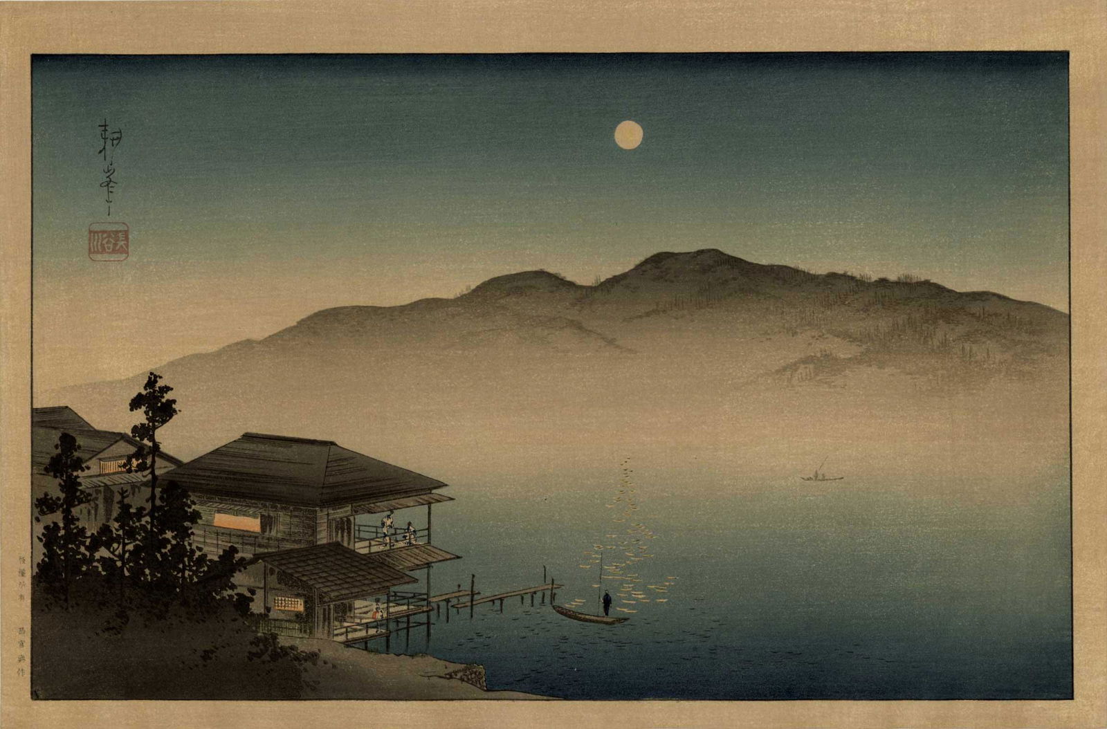 Koho Shoda: Inn on Lake Biwa 1910s Woodblock (1 of 2)