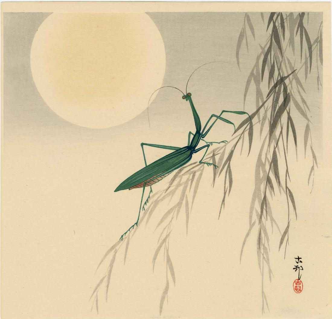 Koson Ohara - Praying Mantis Moon c1920s MULLER Est (1 of 2)