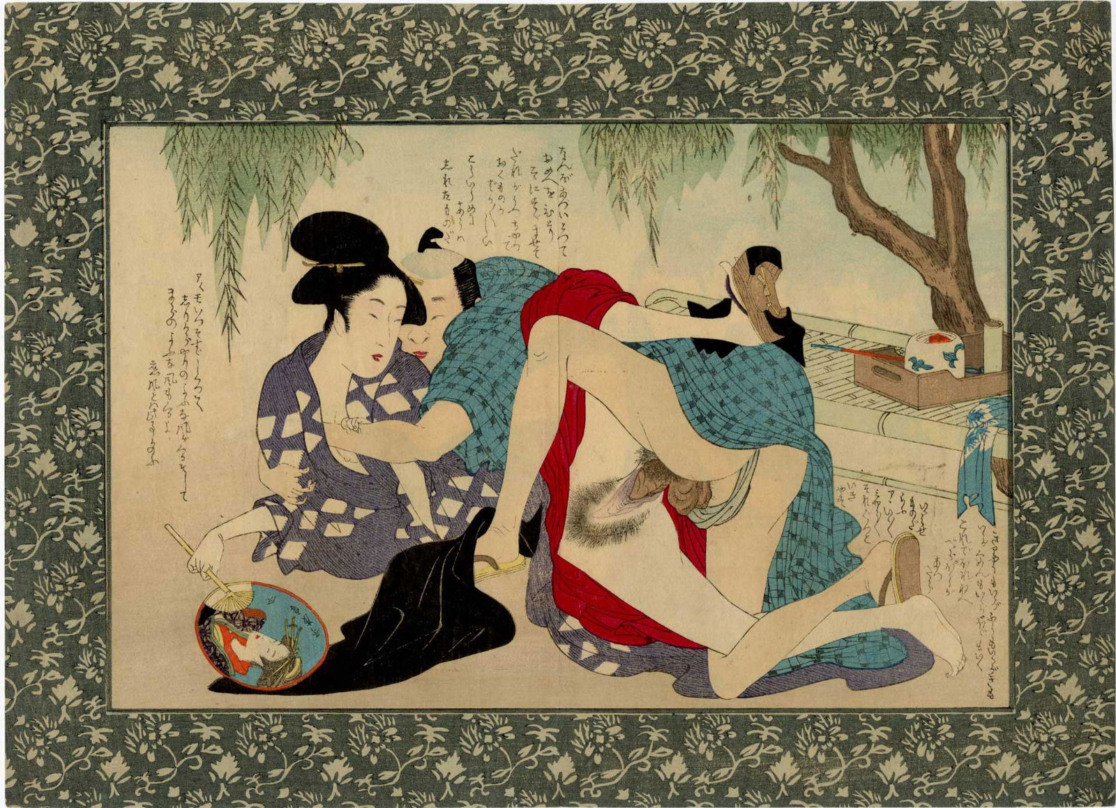 Unsigned - Couple Embracing c1880s Shunga Woodblock NR (1 of 2)