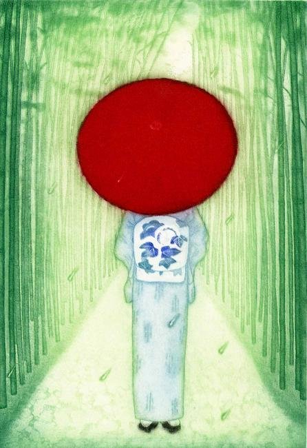 Emiko Aida: The Red Umbrella c.2005 1st Ed. Aquatint (1 of 3)