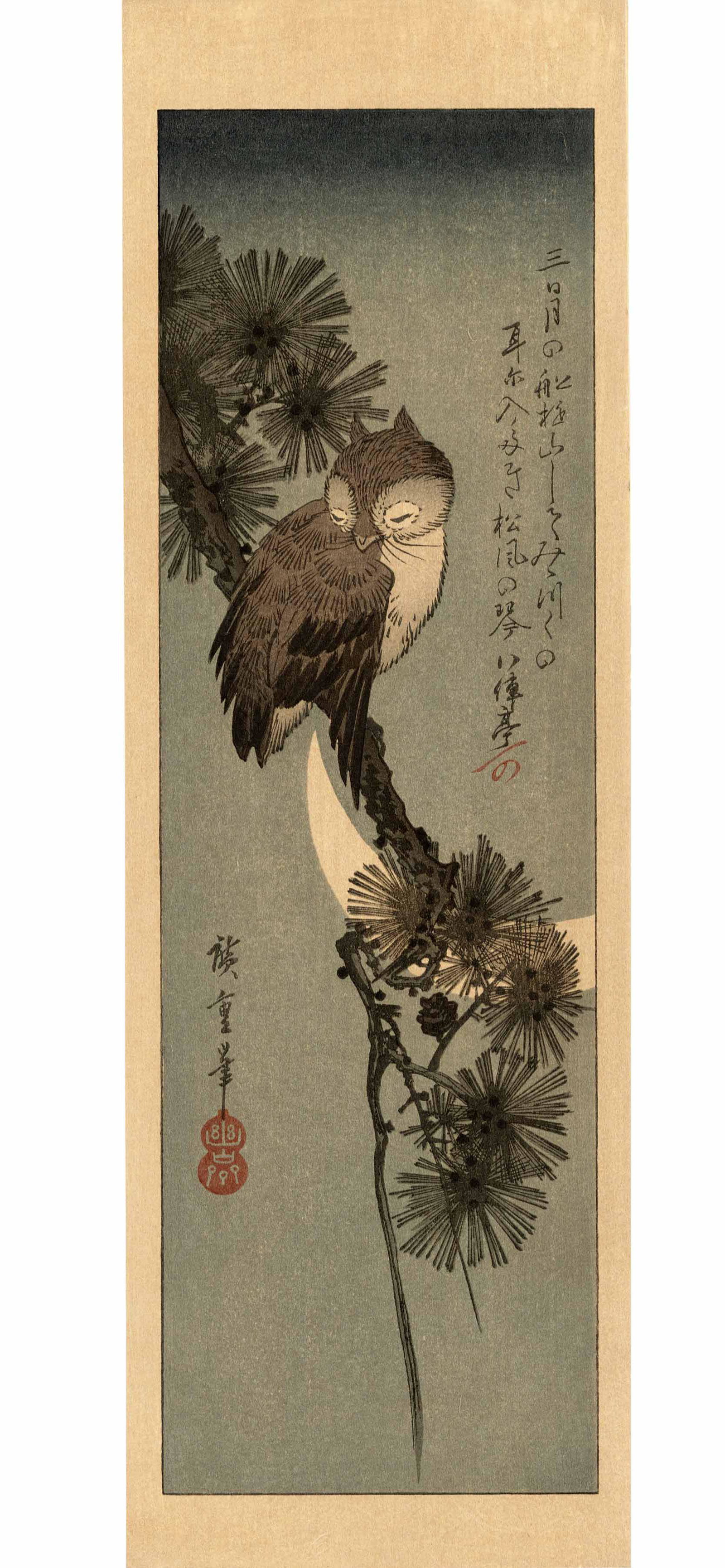 Hiroshige Ando: Little Owl Sleeping in a Pine Woodblock (1 of 2)