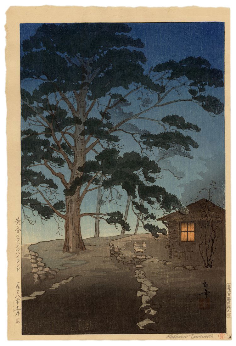 Kakunen Tsuruoka: Carmel Highland at Twilight Woodblock (1 of 2)