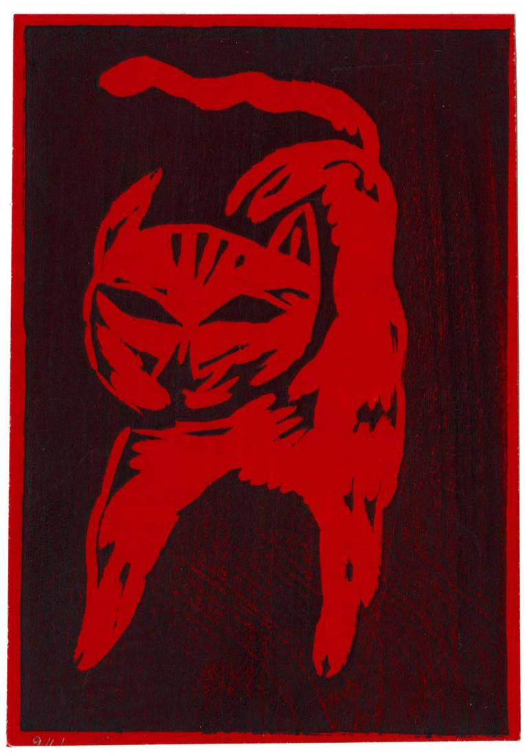 Ohno T.: Red Cat B 1991 Woodblock NR (1 of 2)