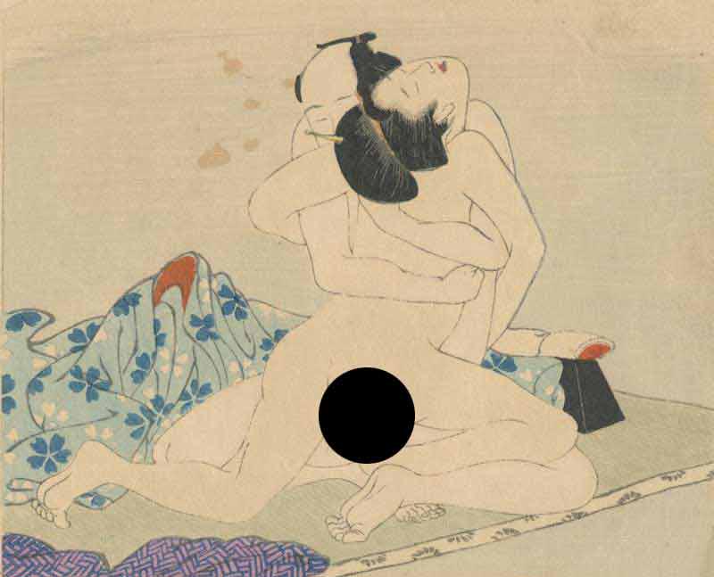 Meiji Era Kama Sutra Shunga Woodblock NR: Japanese Woodblock Print, Early Showa era, publisher unknown, stong embossing SIZE IN INCHES: 5 x 4 inches COMMENTS: Shunga is a Japanese term for erotic art. Most shunga are a type of ukiyo-e, usuall
