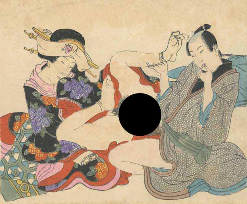 Meiji Era A Sight to Behold Shunga Woodblock NR: Japanese Woodblock Print, Early Showa era, publisher unknown, stong embossing SIZE IN INCHES: 5 x 4 inches COMMENTS: Shunga is a Japanese term for erotic art. Most shunga are a type of ukiyo-e, usuall