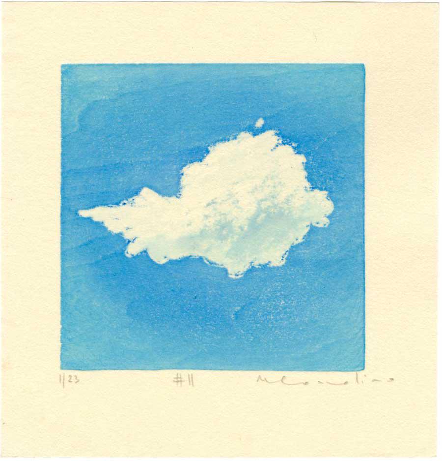 Mara Cozzolino: Cloud #11 1st Ed Woodblock: Japanese Style Reduction Woodblock Print, 2020, self published by Mara Cozzolino, signed, titled and numbered 1/23. SIZE IN INCHES: 6 X 6 inches WHAT IS A REDUCTION WOODBLOCK PRINT? Reduction woodbloc