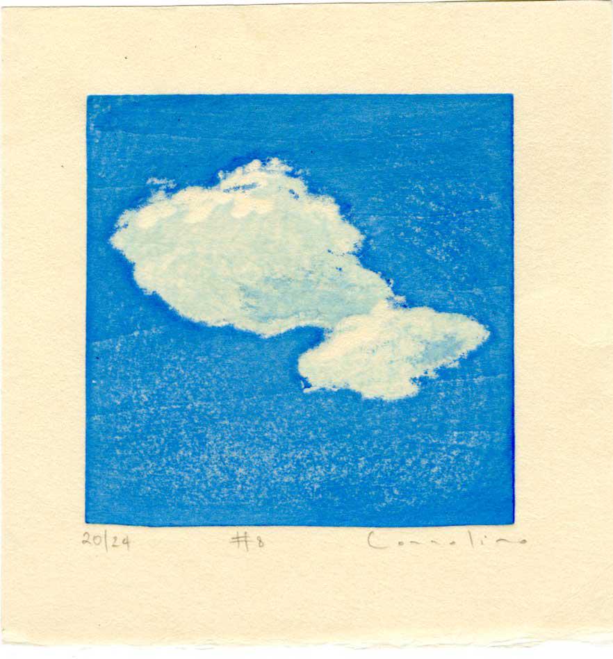Mara Cozzolino: Cloud #08 1st Ed Woodblock: Japanese Style Reduction Woodblock Print, 2020, self published by Mara Cozzolino, signed, titled and numbered 20/24. SIZE IN INCHES: 6 X 6 inches WHAT IS A REDUCTION WOODBLOCK PRINT? Reduction woodblo