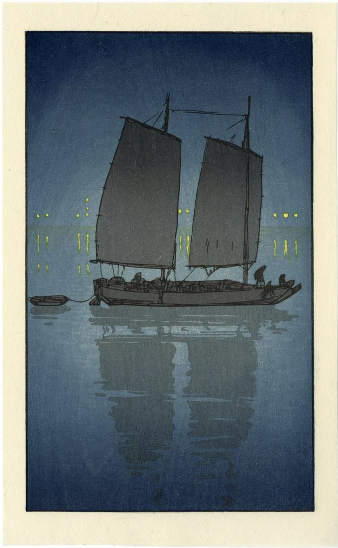 Hiroshi Yoshida: Sailboat Night Woodblock NR (1 of 2)