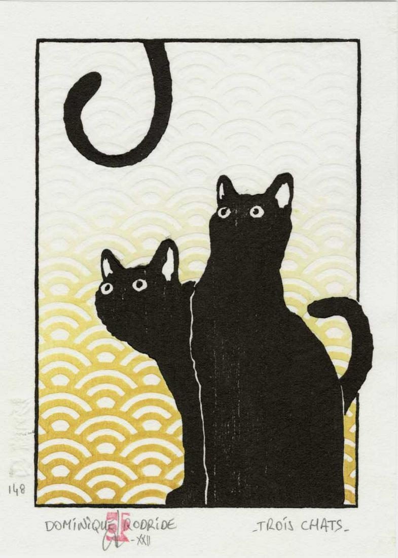 Dominique R.: Three Cats Woodblock (1 of 2)