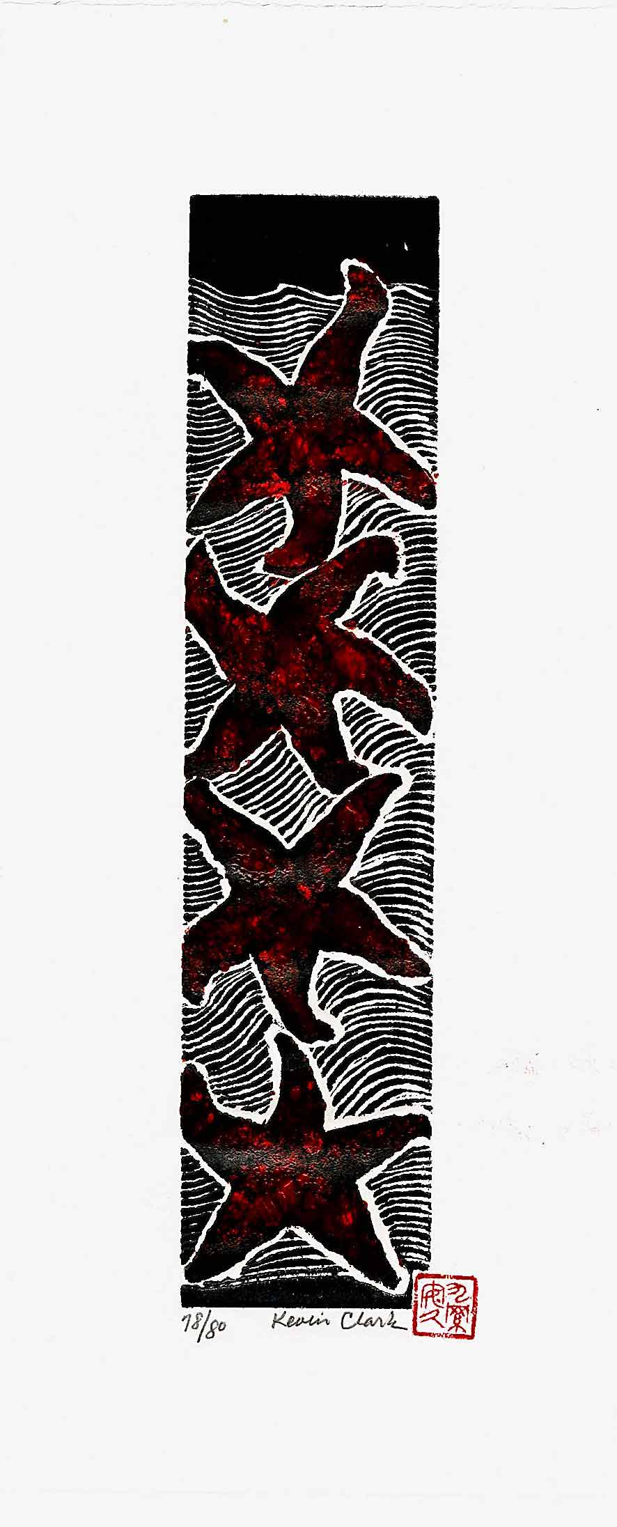 Kevin Clark - Four Starfish (Red) #78/80 2008 woodblock NR (1 of 2)