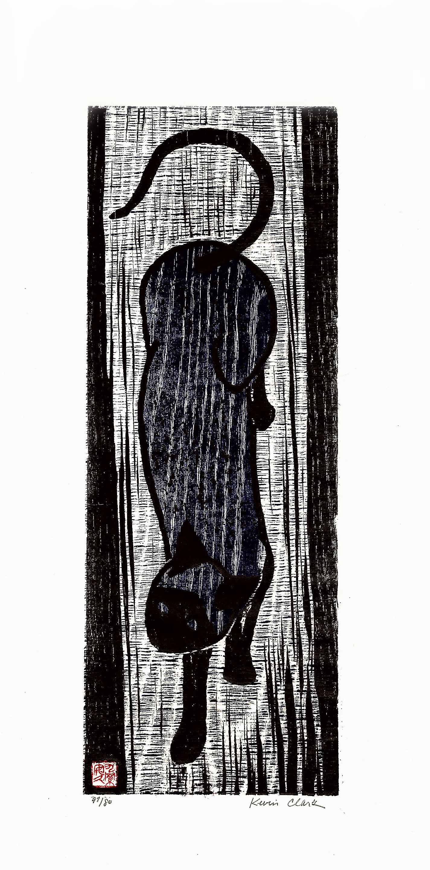 Kevin Clark - Neko Cat (Black) #47/80 2013 woodblock NR (1 of 2)